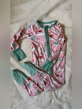 Angel Dear Pink Santa Golf Christmas Convertible Romper Bamboo Footie Pajamas